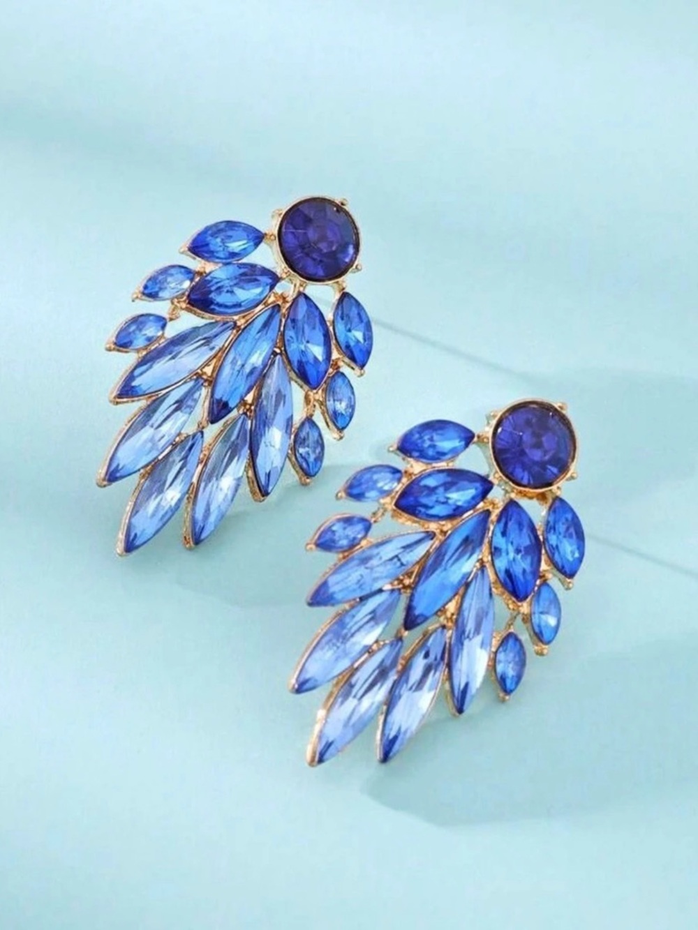 Blue Crystal Statement Drop Earrings